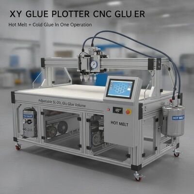 Traceur de colle XY CNC Gluer avec colle thermofusible et froide en une seule opération, volume de colle réglable de 5L à 20L et taille de travail de 1700x2500mm